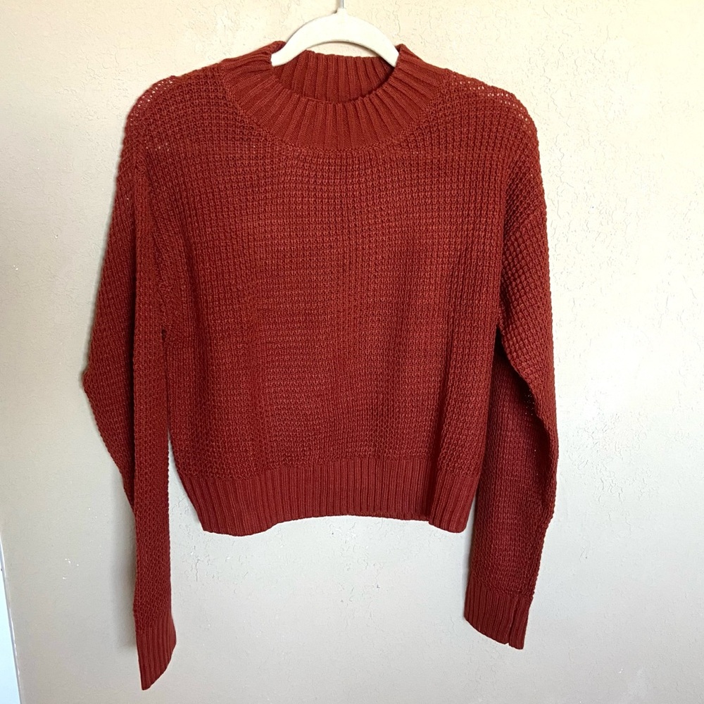 New lulus knit long sleeve sweater rust burnt orange crew neck size S
